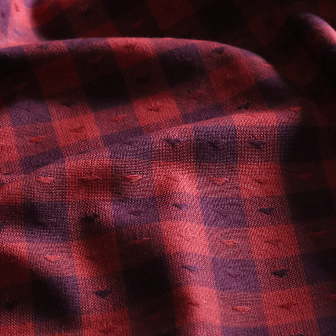 78cm REMNANT - Gingham Hearts - Light Navy/Red Cotton Fabric