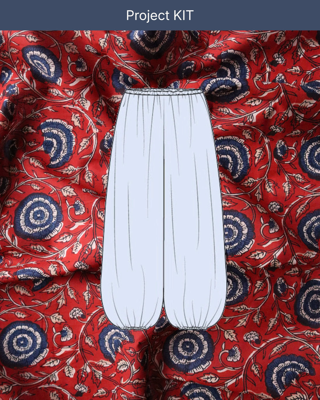 Bubble Pants Project KIT with Floral Red Block-Print Cotton