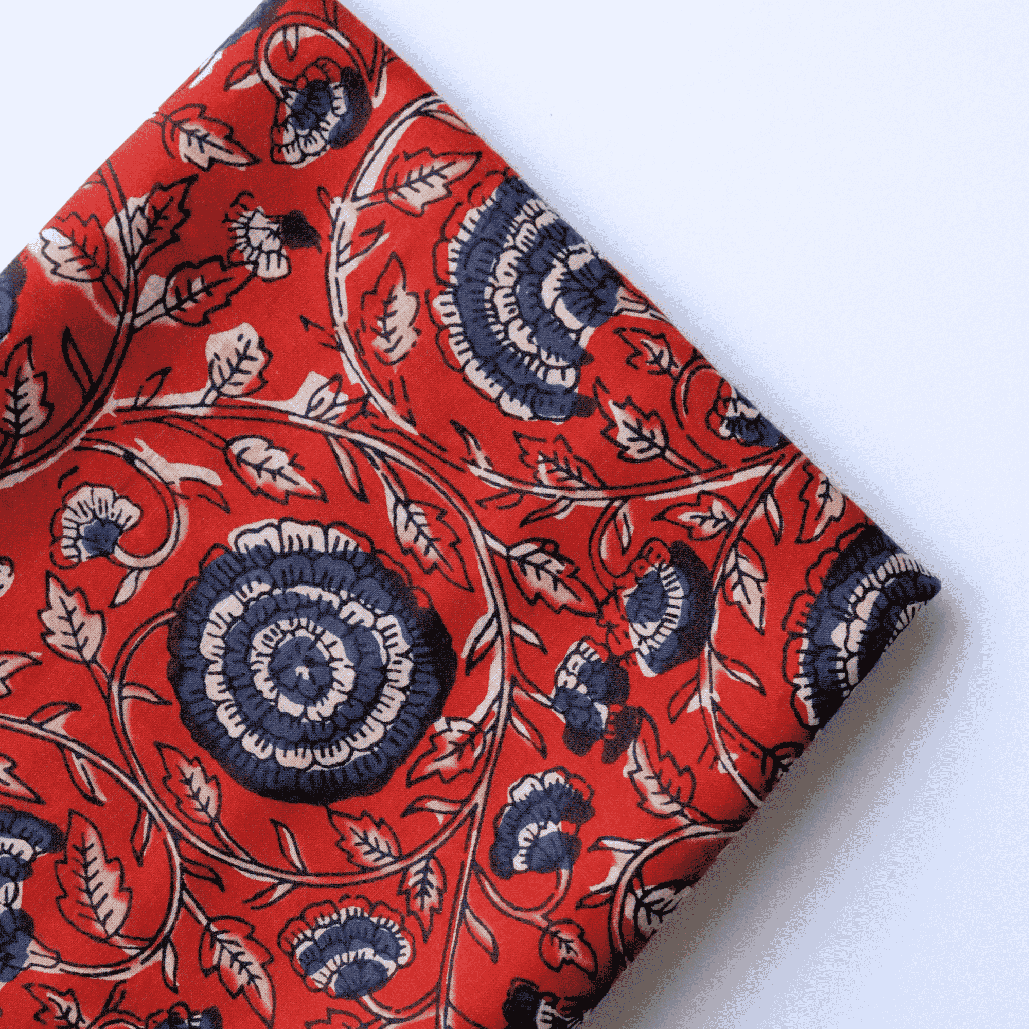 Red Floral Indian Block Printed Cotton Fabric