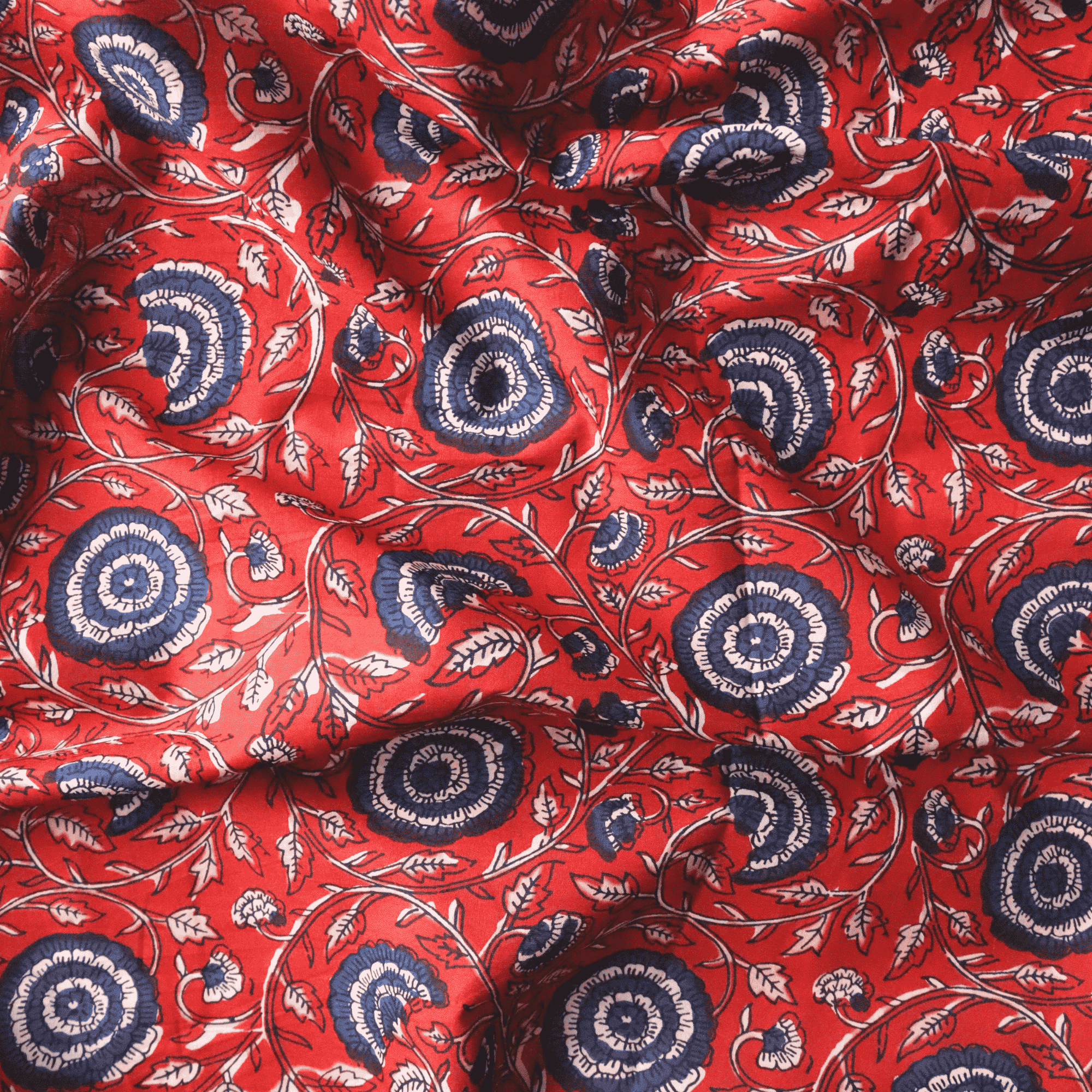 Red Floral Indian Block Printed Cotton Fabric