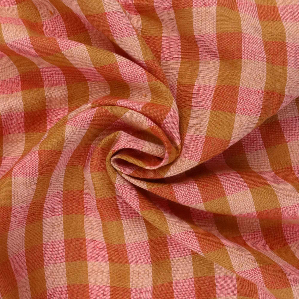 Close-up of light and dark orange checkered gingham fabric