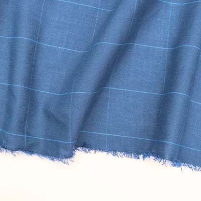 Blue fabric with a check pattern on a white background