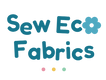A logo reading 'Sew Eco Fabrics' in teal, with a small flower icon and three small coloured dots underneath.