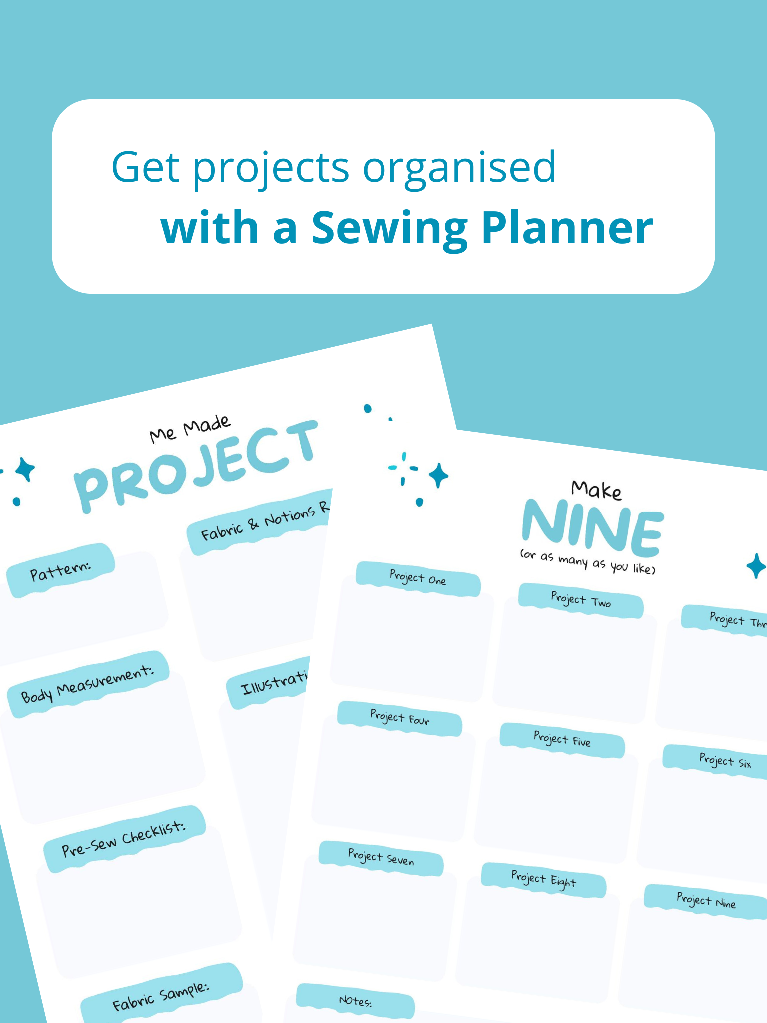 Sewing Project Planner and &quot;Make Nine&quot; Goal Setter - Print at Home or Digitally Plan