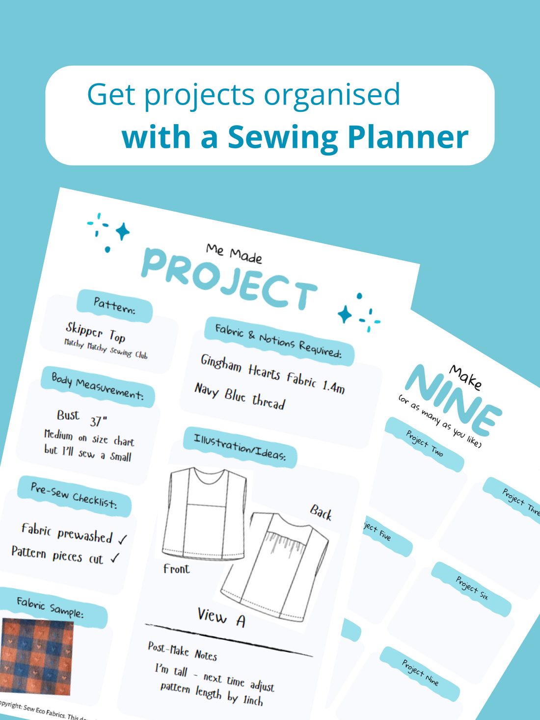 Sewing Project Planner and &quot;Make Nine&quot; Goal Setter - Print at Home or Digitally Plan