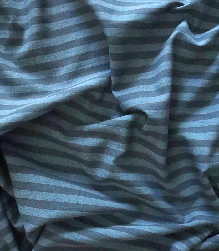 Organic Cotton Linen Fabric - Navy Striped Tully