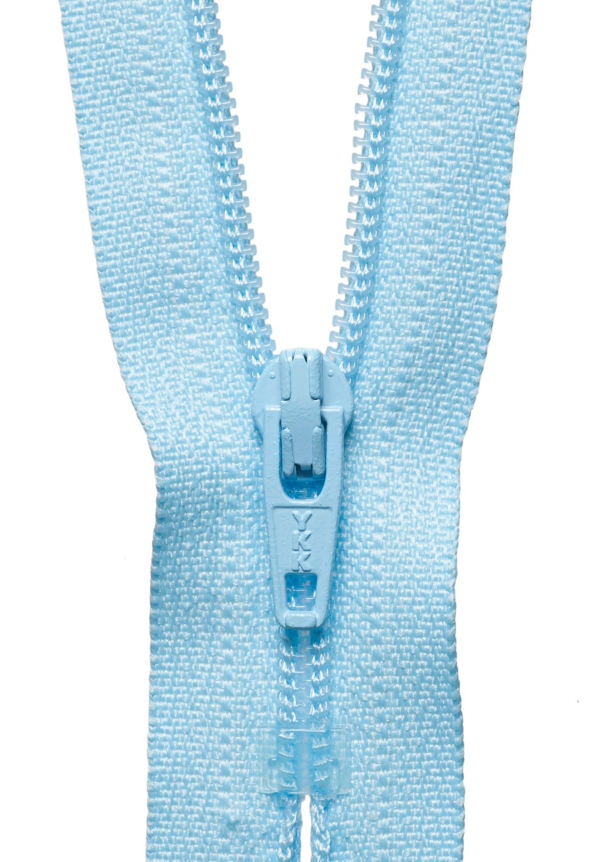 Light blue zipper on a white background