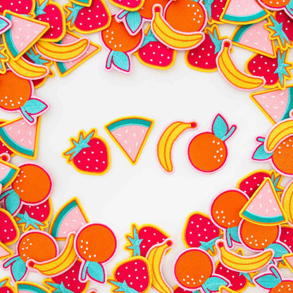 Summer Fruit Embroidered Sew or Sticker Patches - 4 Pack