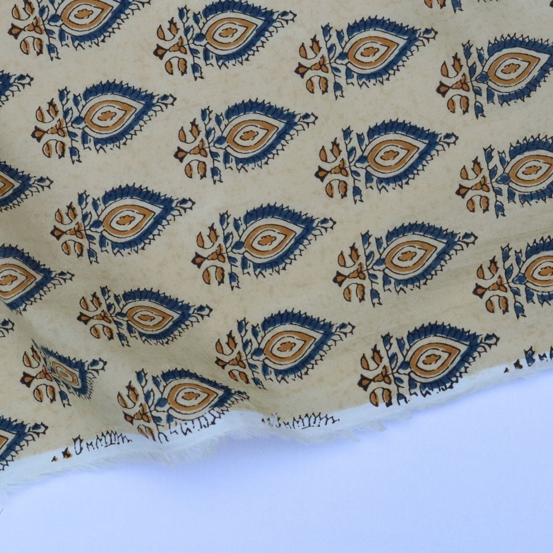 Blue on Beige - Block Print Cotton - sewecofabrics