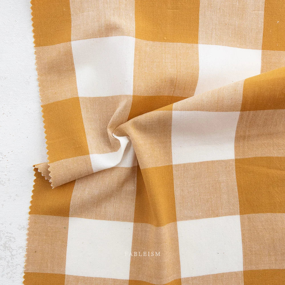 Large Mustard Gingham, Cotton Fabric