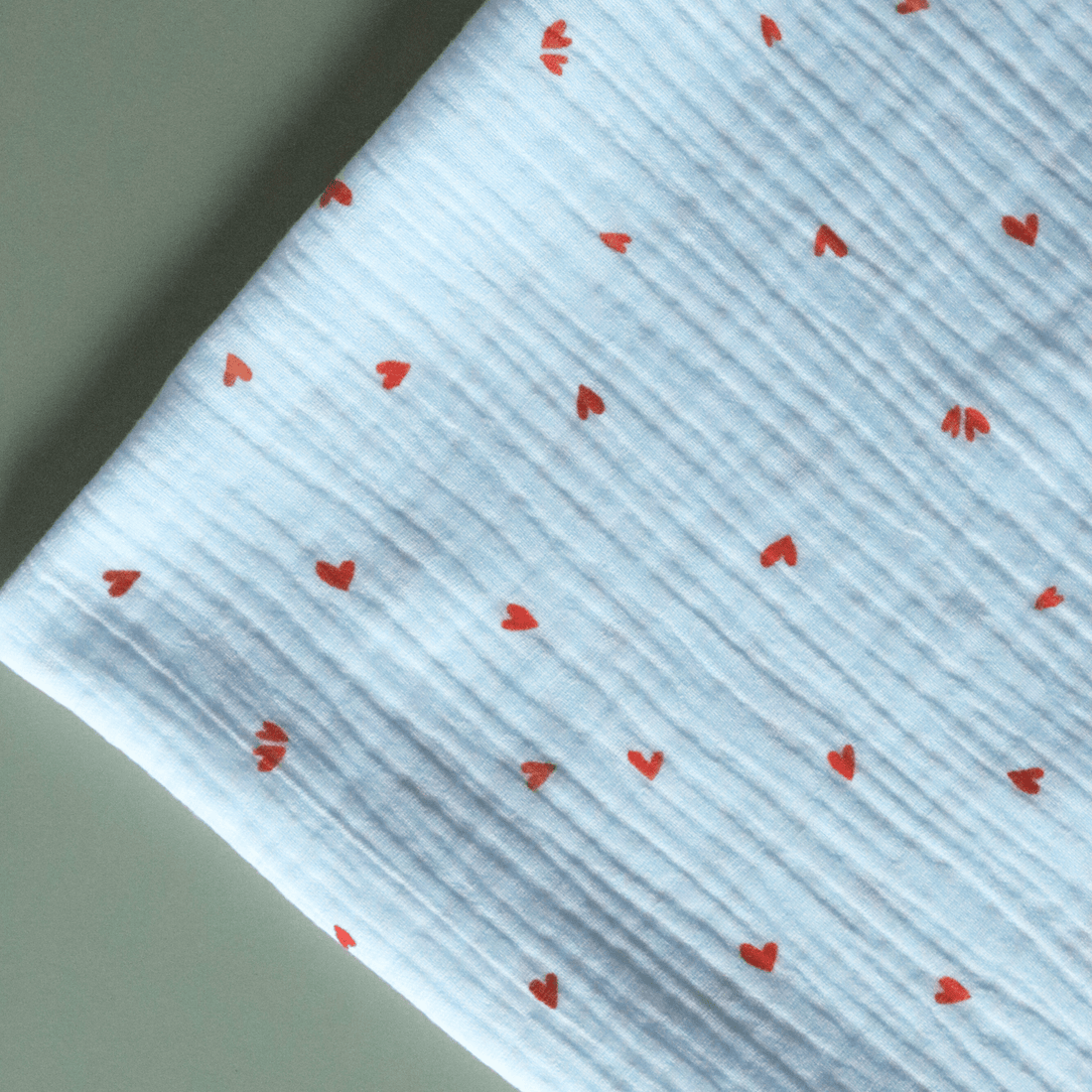 Double Gauze - White Hearts - Cotton Fabric - sewecofabrics