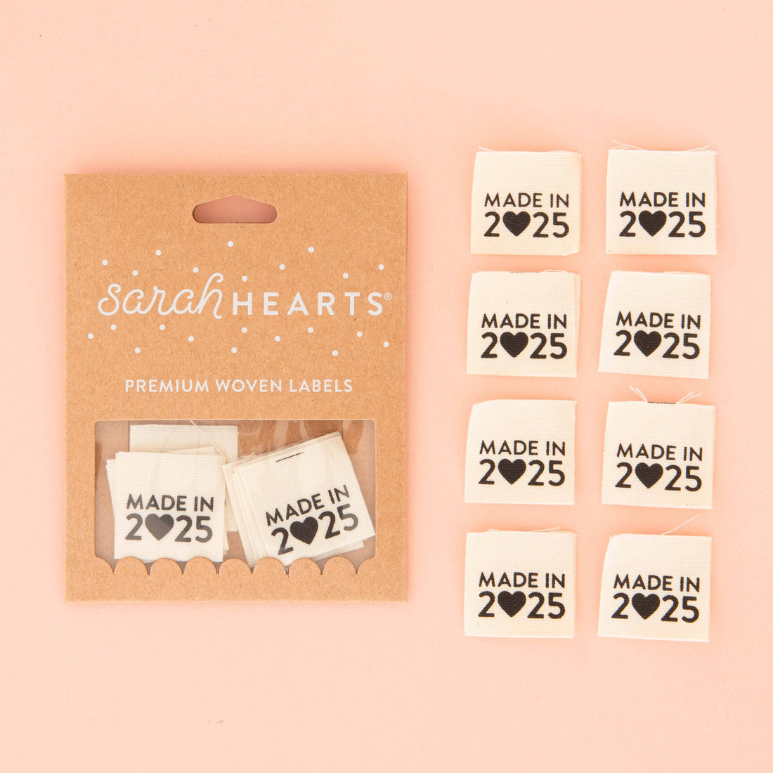 Made in 2025 Organic Cotton - Sarah Hearts - Sewing Labels