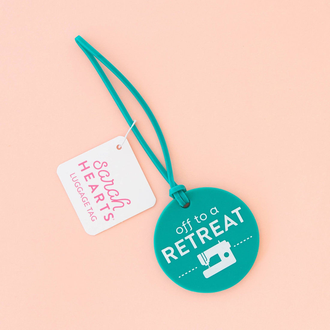 Off to a Retreat - Sarah Hearts - Luggage Sewing Themed Tag - sewecofabrics