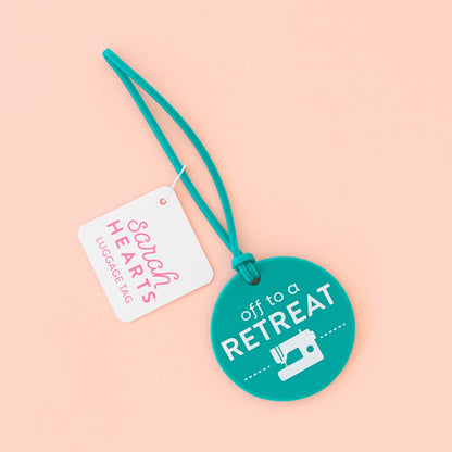 Off to a Retreat - Sarah Hearts - Luggage Sewing Themed Tag - sewecofabrics