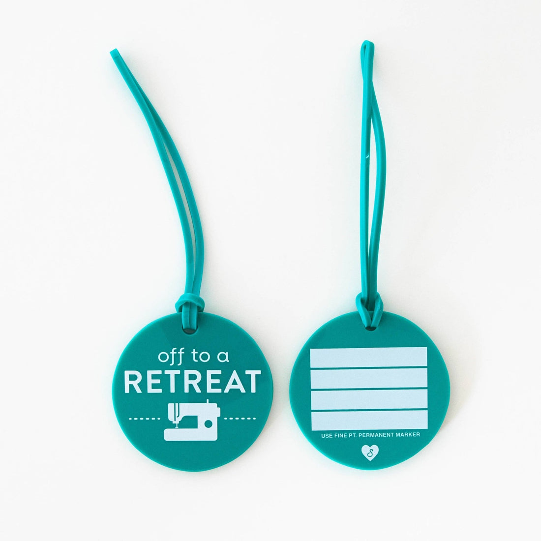 Off to a Retreat - Sarah Hearts - Luggage Sewing Themed Tag - sewecofabrics