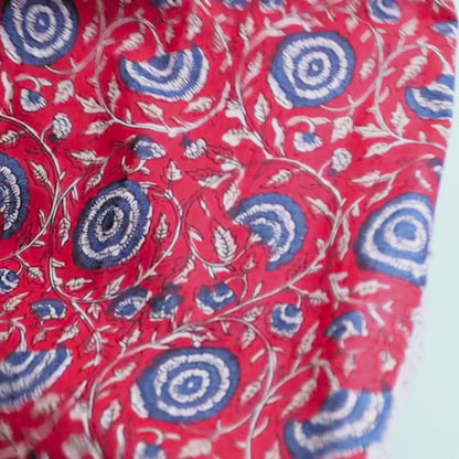 Red Floral Indian Block Printed Cotton Fabric