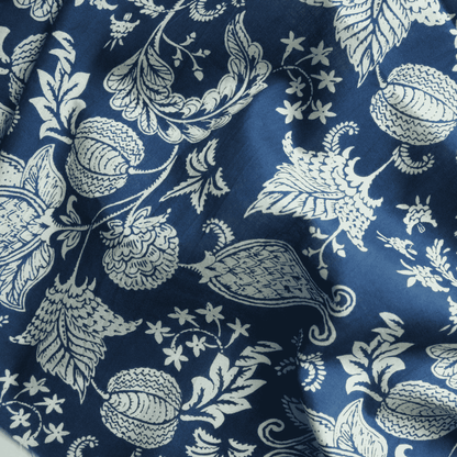 Cream on Indigo in Block Printed Cotton Fabric