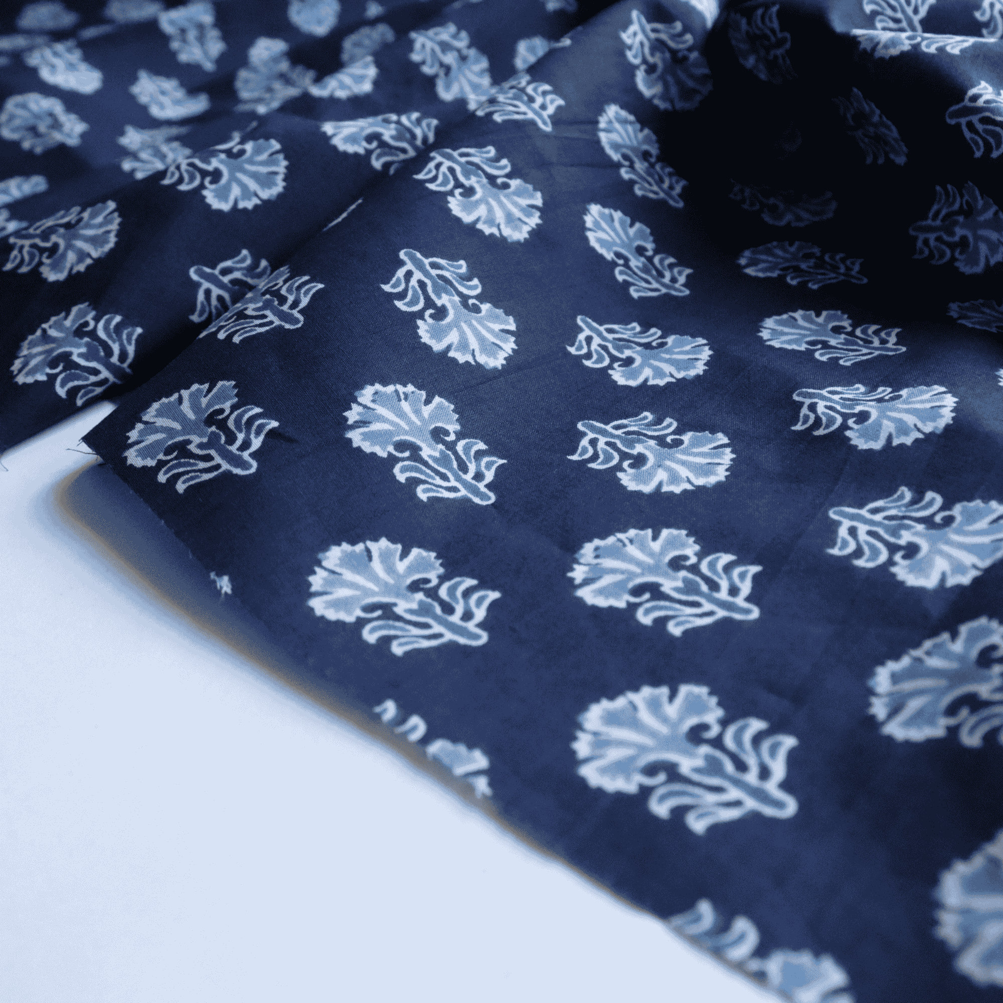 Indigo Abstract in Block Printed Cotton Fabric