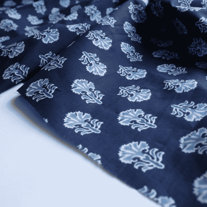 Indigo Abstract in Block Printed Cotton Fabric