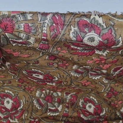 Wine On Olive Floral - Indian Block Print Cotton