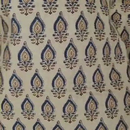 Blue On Beige Abstract - Indian Block Print Cotton