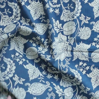 Cream on Indigo in Block Printed Cotton Fabric
