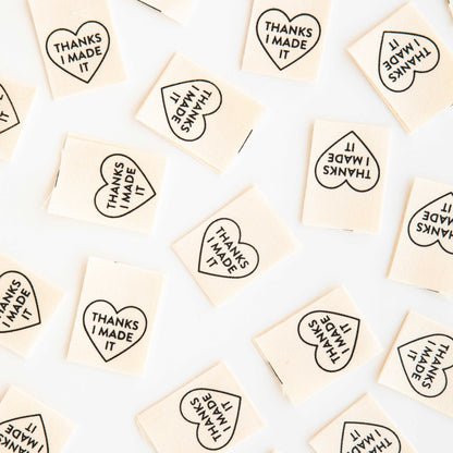 &quot;Thanks I Made It&quot; Heart (Organic Cotton) - Woven Sew in Label - sewecofabrics