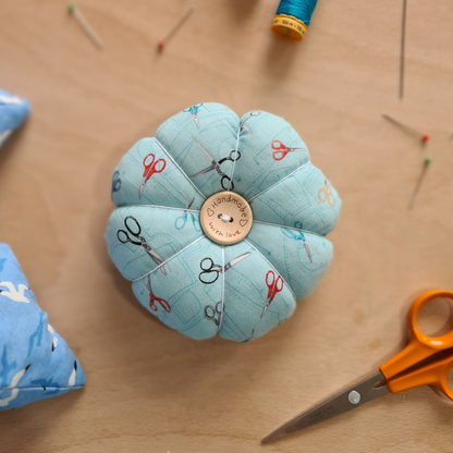 Pin Cushion - Recycled &amp; Handmade - Blue Scissors