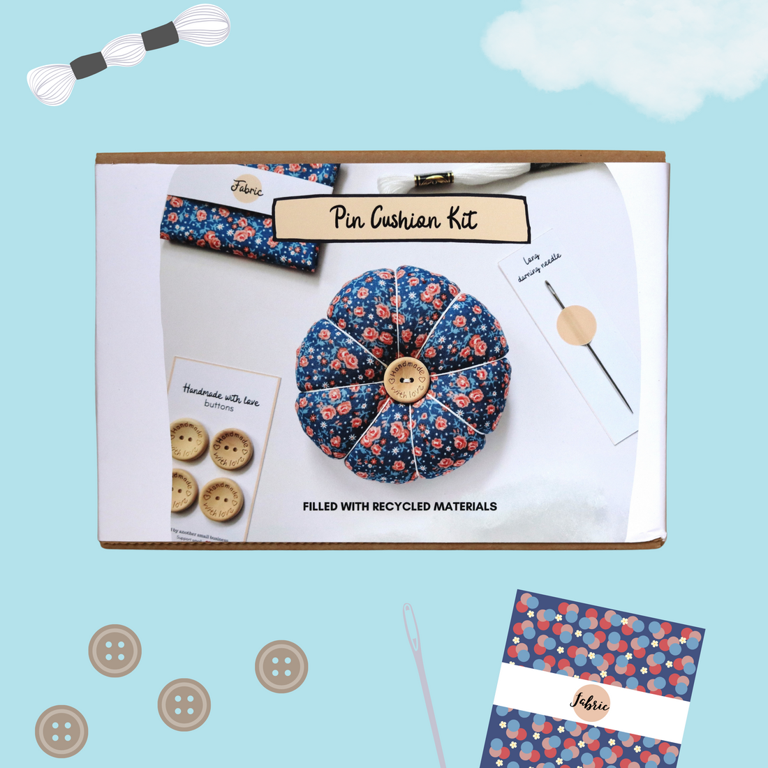 Make a Recycled Pin Cushion - Blue Floral Kit