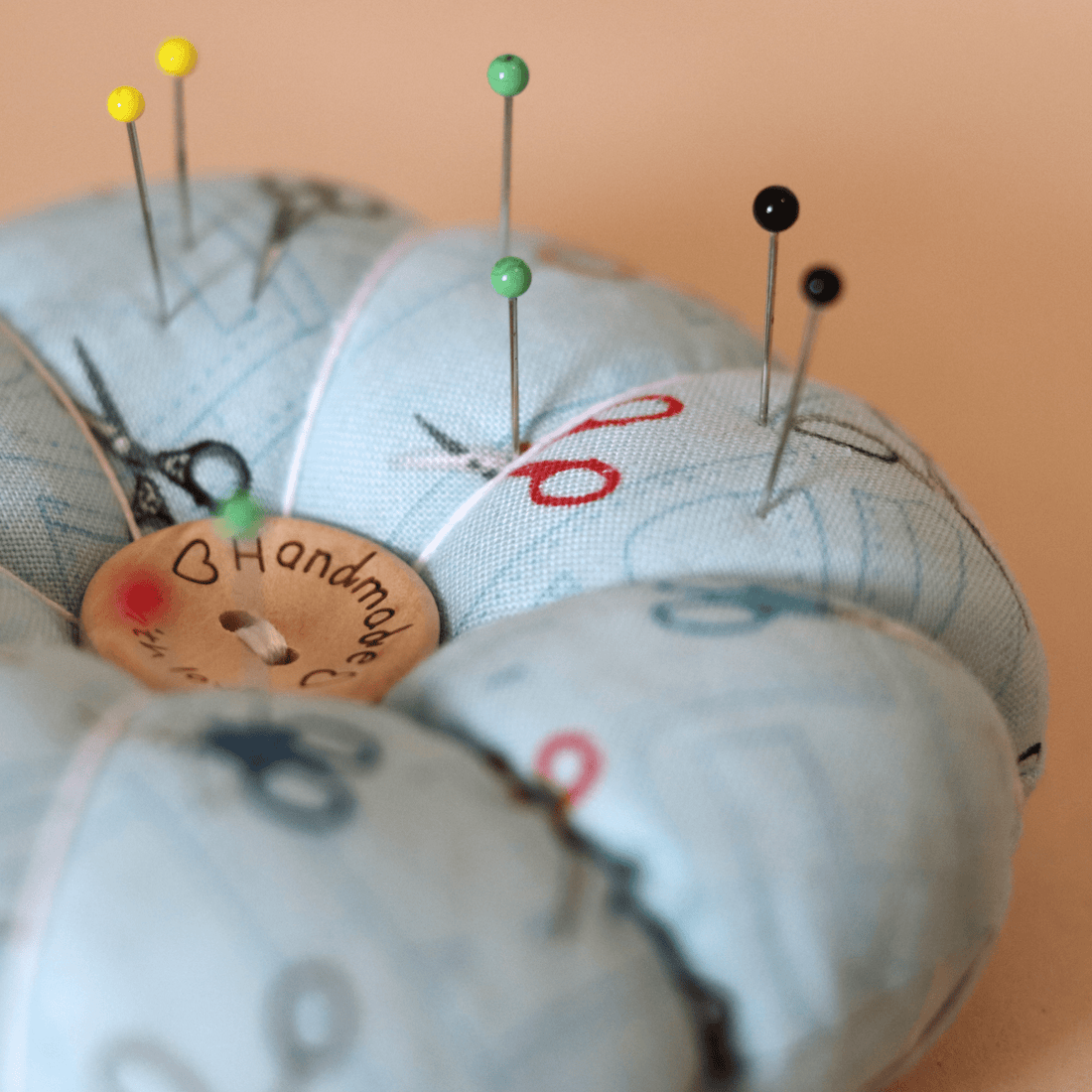 Pin Cushion - Recycled &amp; Handmade - Blue Scissors - sewecofabrics