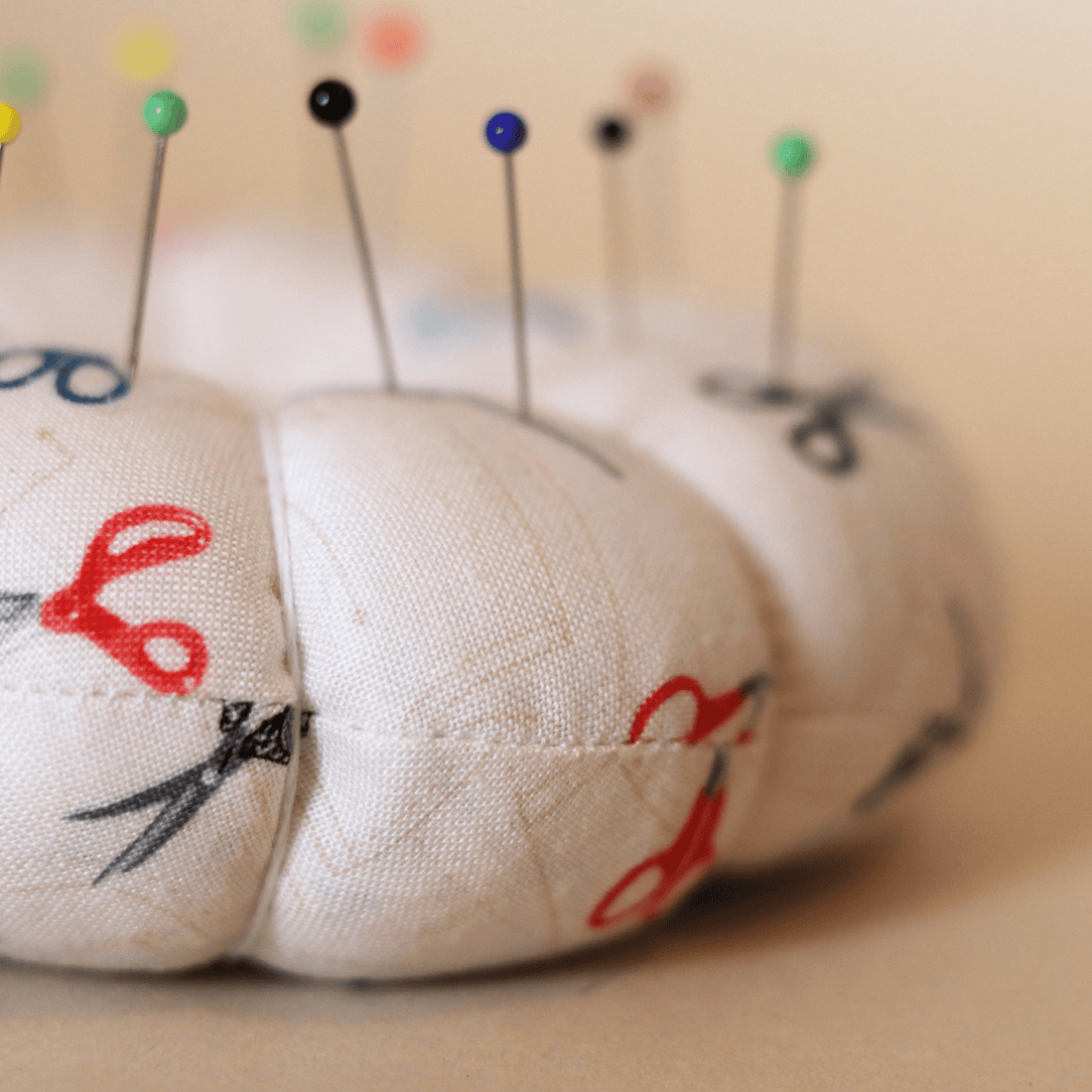 Pin Cushion - Recycled &amp; Handmade - White Scissors - sewecofabrics
