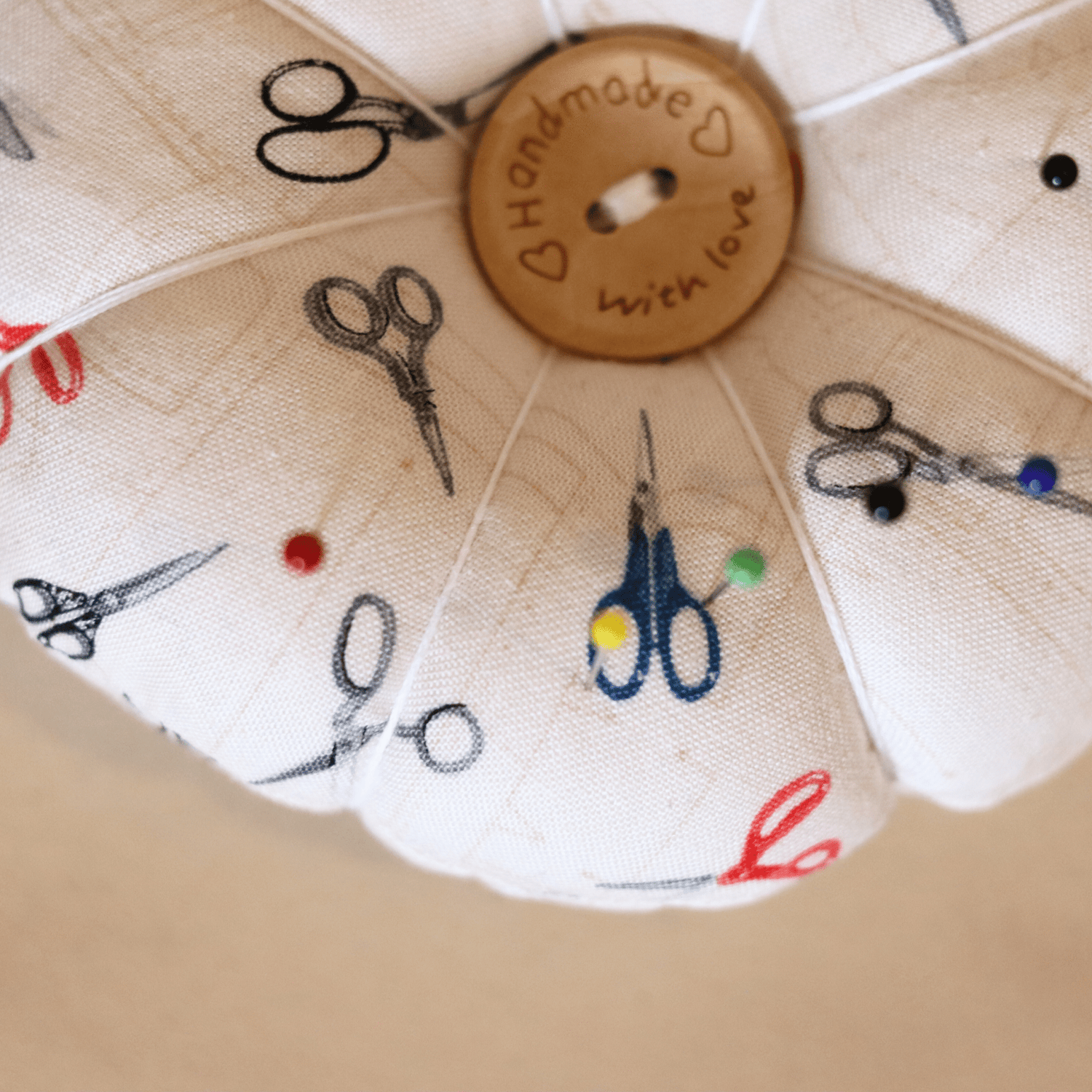 Pin Cushion - Recycled &amp; Handmade - White Scissors - sewecofabrics