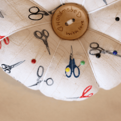 Pin Cushion - Recycled &amp; Handmade - White Scissors - sewecofabrics